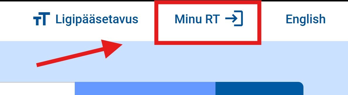 Riigi Teataja avalehe päis, kus nupp Minu RT on punase raamiga märgitud