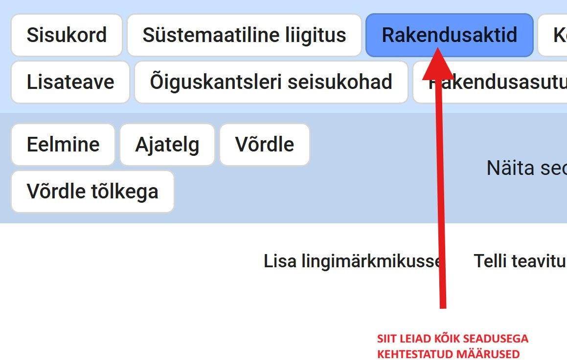 Akti lehe nupuread, kus nupp Rakendusaktid on märgitud noolega